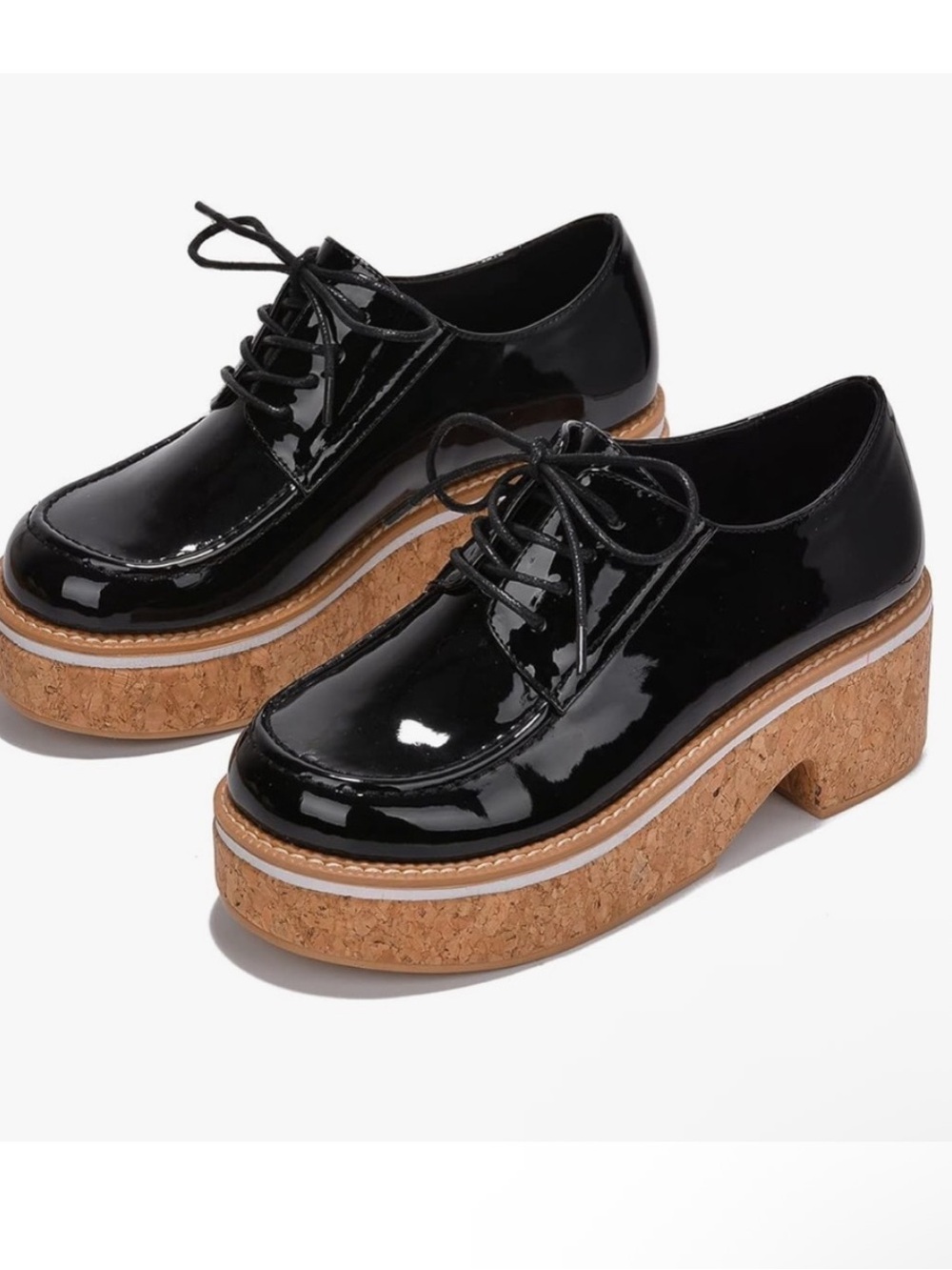 CAPE ROBBIN Women’s Natashaya Lace Up Patent Platform Cork Flats Sz 7 NWB
